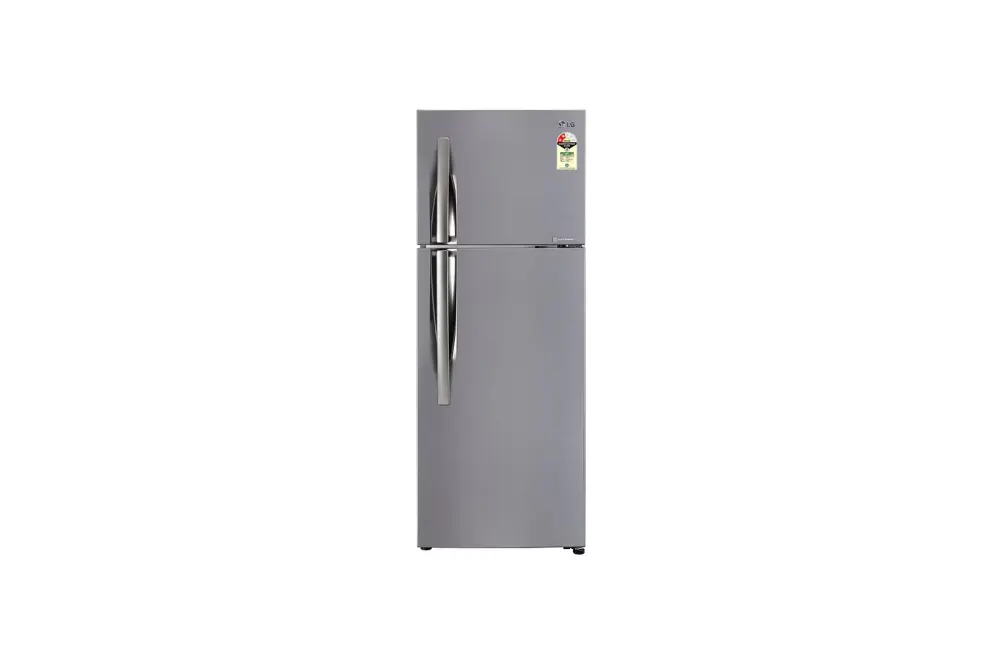 LG 291L Double Door Refrigerator, Smart Inverter Compressor, Base Stand Drawer, Shiny Steel Finish, 2 Star