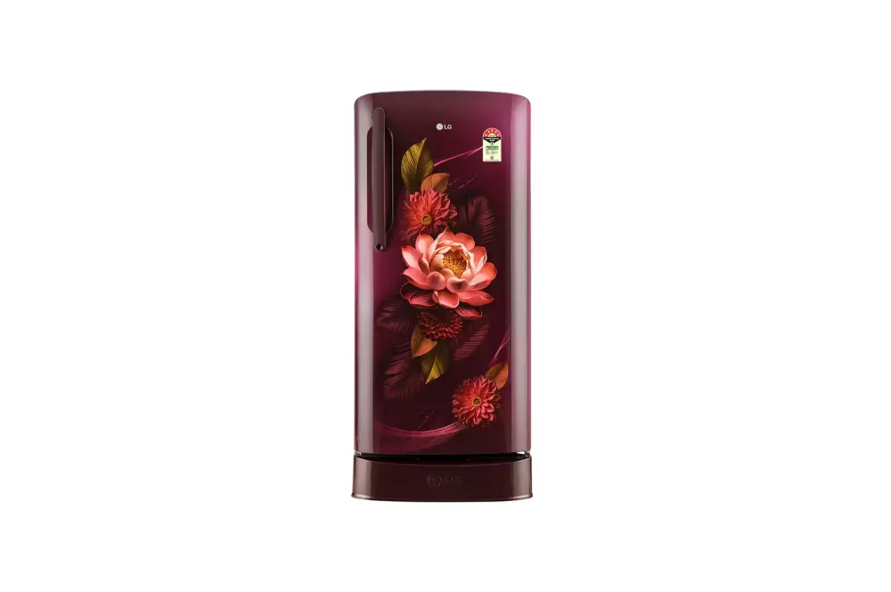 LG 201L Single Door ( 5 Star )Refrigerator with Smart Inverter Compressor, Base Stand Drawer, Red Water Lily Finish,